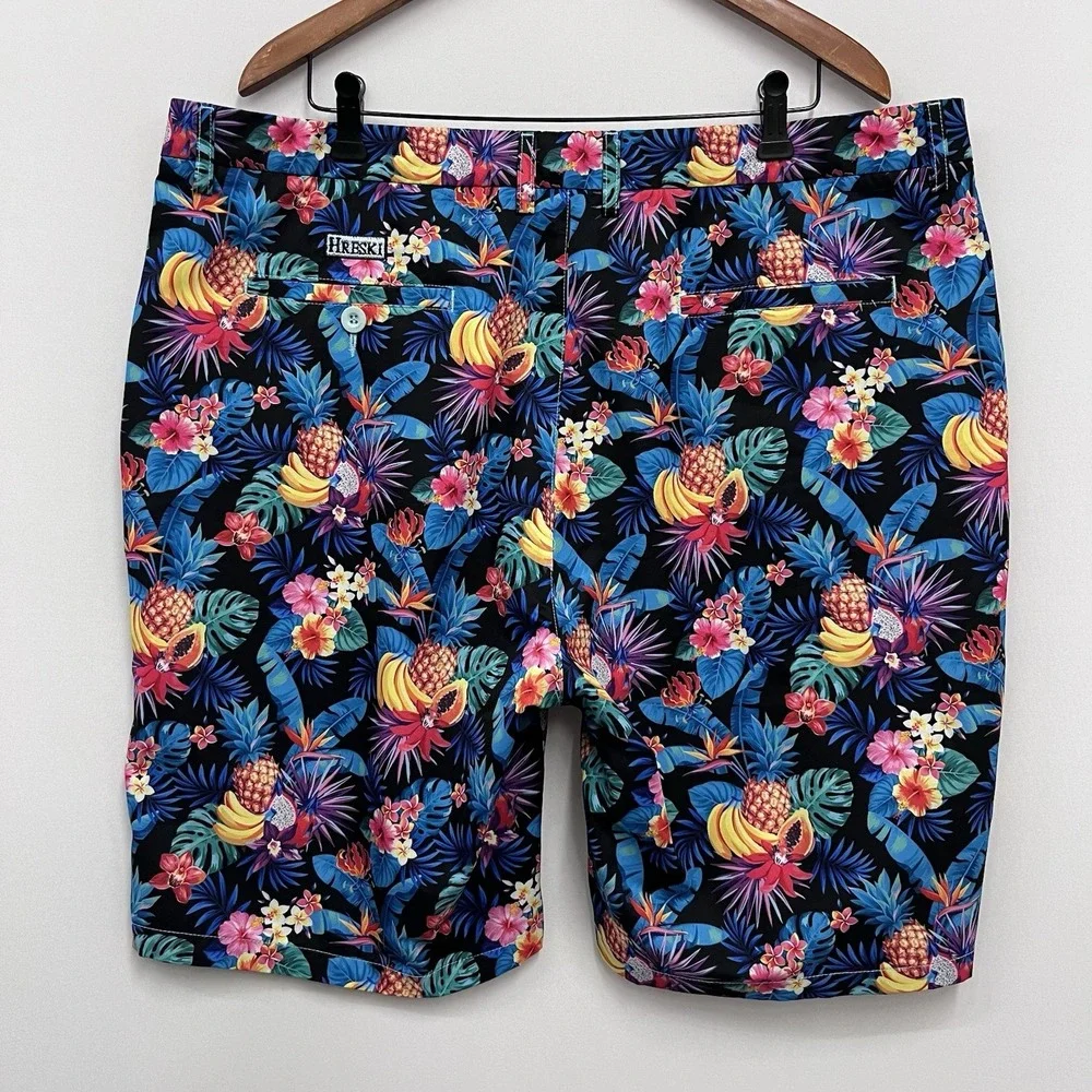Hreski NEW Men's Sz 42 Black Multicolor Floral Fruit 9